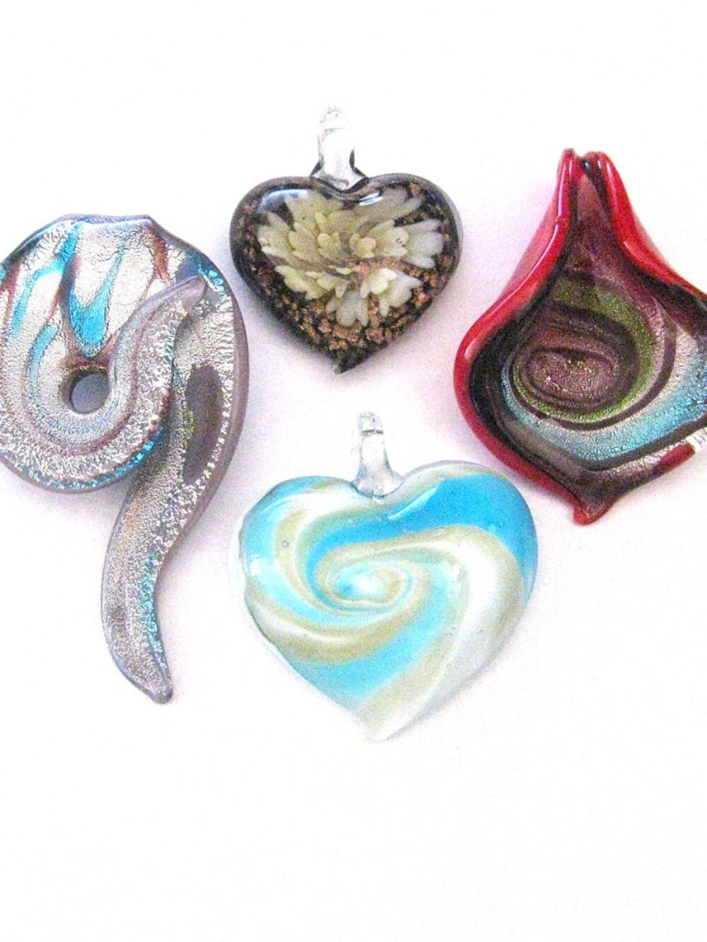 4 large Glass Pendants   Infused, Lampwork -  Larger pcs  (#32)
